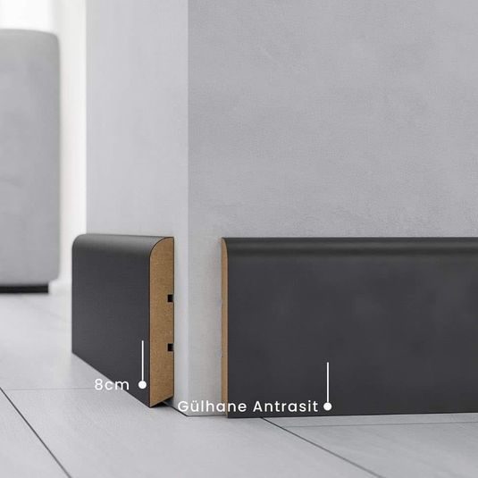 Gülhane Antrasit PVC Süpürgelik 8 cm, 10 cm Geniş Antra